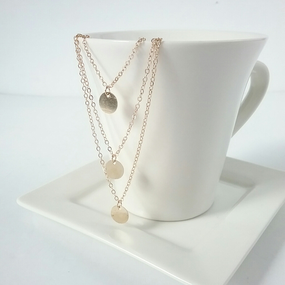 Gold Three Layer Disc Necklace - Picture 3 of 8